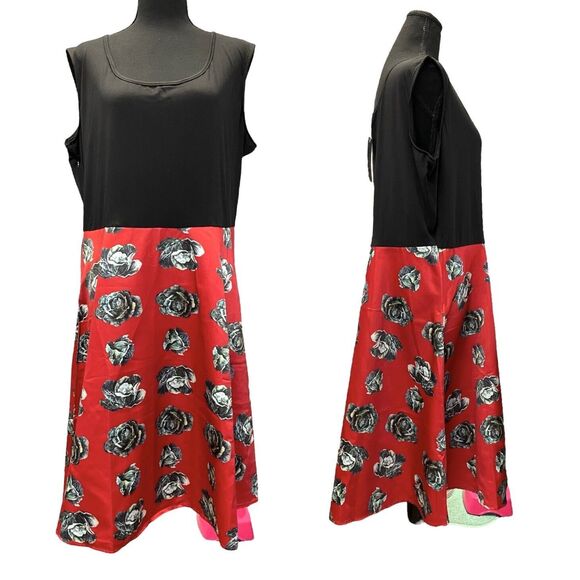 SUCREFAS Fit & Flare Tea Length Dress Sleeveless Black And Red Women’s 4X NEW - Picture 1 of 8